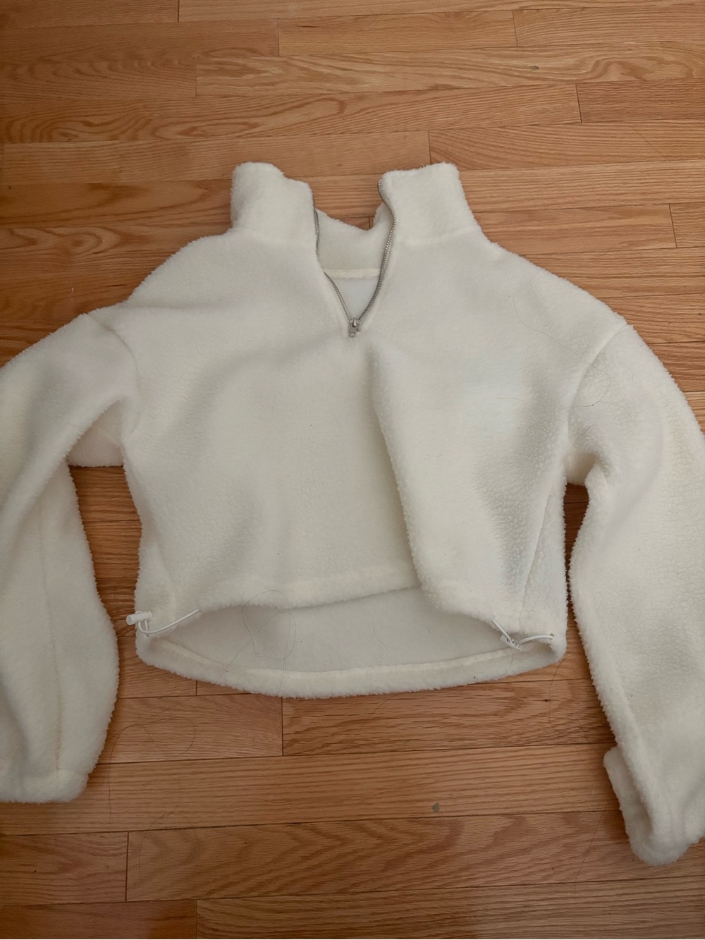 SHEIN Cream Sherpa Cropped Half-Zip Pullover